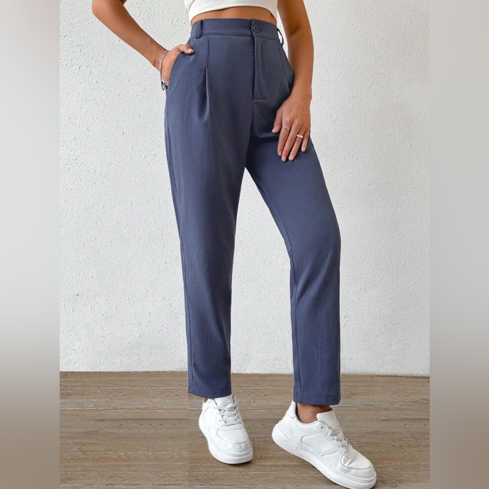 Blue High-Waisted Trousers with Relaxed Fit